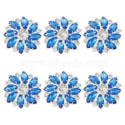 6Pcs 1-Hole Brass Shank Buttons, with Rhinestone and Glass, Garment Decoration, Flower, Royal Blue, 26x26x10mm, Hole: 2mm(BUTT-FG0001-15C)