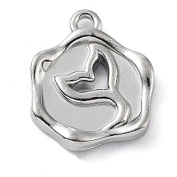 304 Stainless Steel Pendants, Flower with Fishtail Charm, Stainless Steel Color, 17x14x2.5mm, Hole: 1.6mm(STAS-K271-02P)