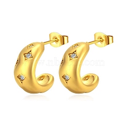 Half-circle Stainless Steel Inlaid Rhinestone Stud Earrings, with European and American Retro Style, High-end Fashion and Light Luxury Women's Titanium Steel Ear Studs Ear decoration, Golden, 17.2x8mm(PW-WG84EA5-01)