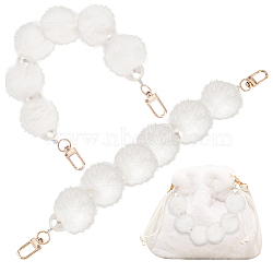 Fluffy Short Bag Straps, Alloy Decorative Chain with Swivel Clasp & Imitation Plastic Pearl, White, 30x3.5cm(FIND-WH0152-094B)