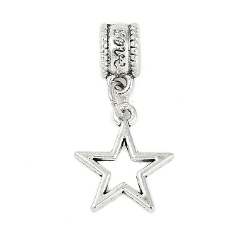 Rack Plating Brass European Dangle Charms, Hollow Star Large Hole Pendants, Lead Free & Cadmium Free, Antique Silver, 27.5mm, Hole: 4.5mm