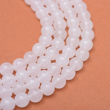 Brins de perles rondes en jade blanc naturel, blanc, 8~9mm, Trou: 1mm, Environ 46 pcs/chapelet, 15.3 pouce
