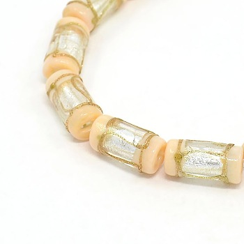 Handmade Gold Sand Lampwork Column Beads Strands, PeachPuff, 16x8mm, Hole: 1mm, about 20pcs/strand, 13.77 inch