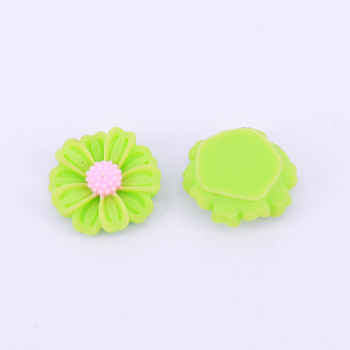 Resin Cabochons, DIY Accessories, Daisy Flower, Green Yellow, 10x4mm