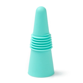 Silicone Wine Bottle Stoppers, with Stainless Steel Findings inside, Cone, Turquoise, 64x25mm