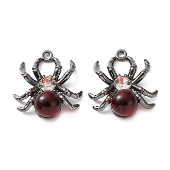 Alloy & Crystal Rhinestone & Resin Pendants, Spider Charms, Gunmetal, 24x21x9mm, Hole: 1.6mm