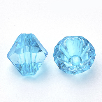 Transparent Acrylic Beads, Bicone, Deep Sky Blue, 6x5.5mm, Hole: 1.5mm, about 6120pcs/500g