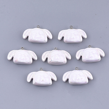 Handmade Porcelain Puppy Pendants, Bright Glazed Porcelain, with Brass Findings, Platinum, Dog Head, Pink, 18~18.5x26.5~27x9~9.5mm, Hole: 1.5mm
