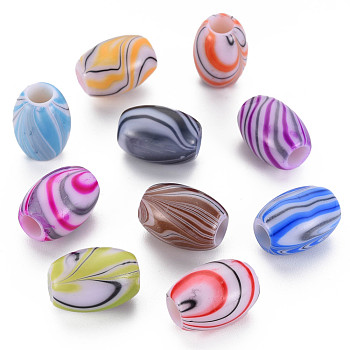 Opaque Acrylic European Beads, Large Hole Beads, Oval, Mixed Color, 13x18mm, Hole: 5.5mm, about 299pcs/500g