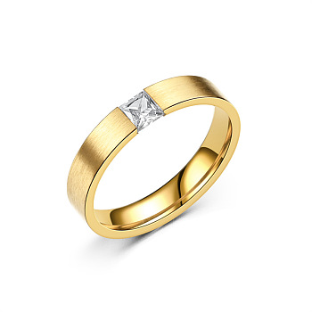 304 Stainless Steel & Clear Cubic Zirconia Finger Rings for Couple, Rectangle, Golden, US Size 8(18.1mm)