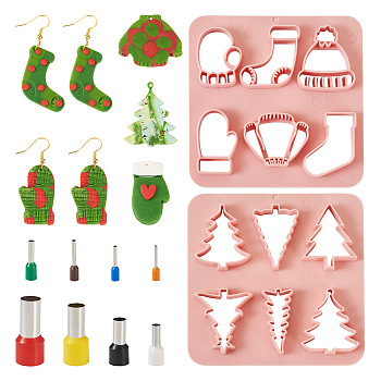Pandahall Christmas Theme ABS Plastic Plasticine Tools, Clay Dough Cutters, Moulds, with Hole Punchs, Mixed Shapes