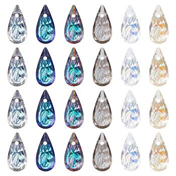 PandaHall Elite 24Pcs 6 Colors Embossed Glass Rhinestone Pendants, Teardrop, Faceted, Mixed Color, 14x7x4mm, Hole: 1.2mm