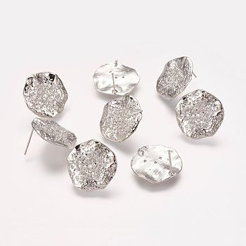 Brass Stud Earring Findings, with Loop, Lotus Leaf, Platinum, 14mm, Hole: 0.2mm, Pin: 0.6mm