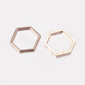 Alloy Linking Rings, Hexagon, Rose Gold, 12x14x1mm