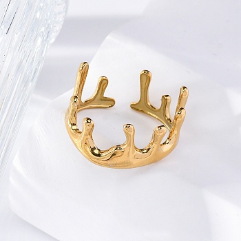 Marine Animal Theme 304 Stainless Stee Open Cuff Rings, Real 18K Gold Plated, 10.5mm, Adjustable