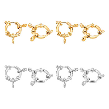 8Pcs 2 Colors 304 Stainless Steel Spring Ring Clasps, Ring, Mixed Color, 16x4mm, Hole: 2.5mm, 4pcs/color