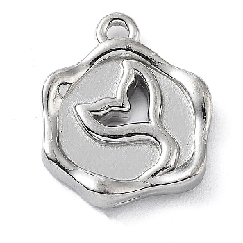 Non-Tarnish 304 Stainless Steel Pendants, Flower with Fishtail Charm, Stainless Steel Color, 17x14x2.5mm, Hole: 1.6mm