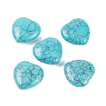 Synthetic Turquoise Healing Stones, Heart Love Stones, Pocket Palm Stones for Reiki Ealancing, 30x30x11.5~12.5mm