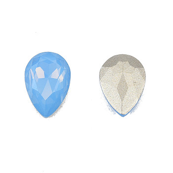 K9 Glass Rhinestone Cabochons, Pointed Back & Back Plated, Faceted, Teardrop, Sapphire, 10x7x3.7mm