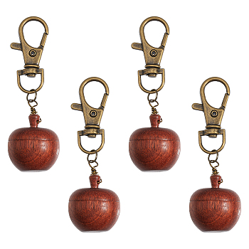 Rosewood Apple Box Jewelry Pendant Decoration, with Alloy Swivel Lobster Claw Clasps, Antique Bronze, 70mm, 4pcs/set