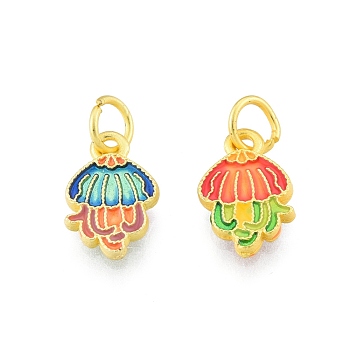 Alloy Enamel Charm, with Jump Rings, Matte Gold Color, Jellyfish, Colorful, 12.5x8x1.7mm, Hole: 3.6mm