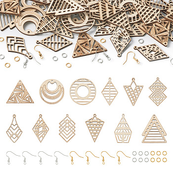 DIY Geometry Earring Making Kit, Including Triangle & Rhombus & Kite & Tree Undyed Natural Poplar Wood Pendants, Brass Earring Hooks & Jump Rings, Platinum & Golden, 148Pcs/box
