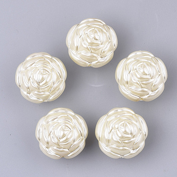 ABS Plastic Imitation Pearl Beads, Flower, Floral White, 24.5x25x21.5mm, Hole: 1.5mm, about 100pcs/500g