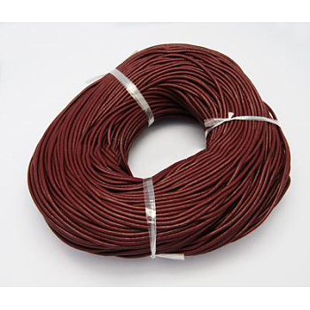 Cowhide Leather Cord, Leather Jewelry Cord, Jewelry DIY Making Material, Round, Dyed, Dark Red, 2mm
