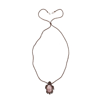 Natural Rose Quartz Tortoise Pendant Necklace, Adjustable Braided Wax String Choker Necklace, 29.53 inch(75cm)