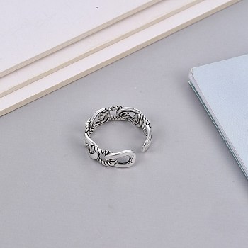 Adjustable Brass Cuff Finger Rings for Women, Cable Chain Shape, Antique Silver, US Size 6 3/4(17.1mm)