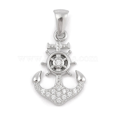 Stainless Steel Color Clear Anchor & Helm Stainless Steel+Cubic Zirconia Pendants