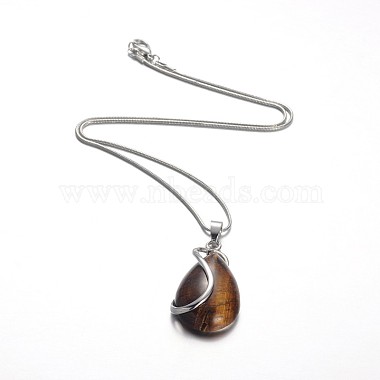 Teardrop Platinum Plated Brass Gemstone Pendant Necklaces(NJEW-JN01185)-2