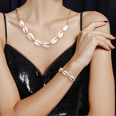 Collier pendentif en perles de cauris naturelles avec chaînes à trombones pour femmes(NJEW-SW00008)-4