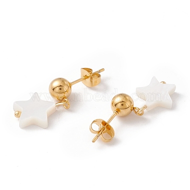 Synthetic Shell Star Pendant Double Layer Necklaces and Dangle Stud Earrings(SJEW-F217-01B-G)-4