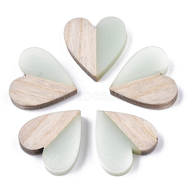 15mm PaleTurquoise Heart Resin+Wood Cabochons