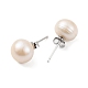 Natural Pearl Round Bead Stud Earrings(EJEW-E298-01F-02P)-2