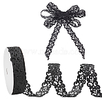 20 Yards Flower Polyester Lace Trim, Flower Trimming, Black, 1 inch(25mm), about 20.00 Yards(18.29m)/Roll(OCOR-WH0077-085C)