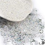 6/0 Inside Colours Fringe Glass Seed Beads, Teardrop, Clear AB, 4.5~5x3.5~4x4~5mm, Hole: 1mm, about 4000pcs/pound(SEED-A034-03K)