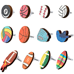 Ball Theme Stud Earring Sets, With Wood and Steel Needle, Platinum, Mixed Color, 12.5~19.5x7~23.5mm(EJEW-SC0001-73)