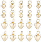 20Pcs 2 Styles Rack Plating Brass Pendants, with Jump Rings, Long-Lasting Plated, Lead Free & Cadmium Free, Heart Charms, Real 14K Gold Plated, 9~12x7~10x4.5~5.5mm, Hole: 4.5mm, 10pcs/style(KK-BBC0024-86)