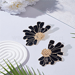 1 Pair Alloy Stud Earrings, Flower, Golden, Left and Right, Black, 49x33mm(EJEW-LP0007-100B)