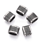 304 Stainless Steel European European, Large Hole Beads, Cuboid, Antique Silver, 11x15x11mm, Hole: 11x6.5~7.5mm(STAS-T072-109AS)