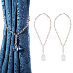 2Pcs Teardrop Glass Curtain Tiebacks Clips, Window Curtain Holdbacks, with Alloy Toggle Clasps, Clear, 460mm(HJEW-GO00231)