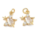 Brass Micro Pave Cubic Zirconia Pendants, Star Charms, Lead Free & Cadmium Free, Rack Plating, Long-Lasting Plated, Real 18K Gold Plated, 12x10.5x3mm, Jump Ring: 4x0.8mm, Inner Diameter: 2.5mm(KK-A291-20G)