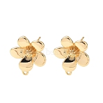 Brass Stud Earring Findings, Flower, Nickel Free, with Loop, Real 18K Gold Plated, 17.5x15.5mm, Hole: 1.2mm, Pin: 0.7x11.5mm(KK-D024-06G)