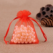 Organza Jewellery Storage Pouches, Wedding Favour Party Mesh Drawstring Gift Bags, Rectangle, Red, 7x5cm(PW-WG76141-15)