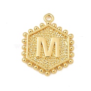 Brass Pendants, Hexagon Letter Charms, Letter M, 20x16x2.5mm, Hole: 1.5mm(KK-B126-01G-M)