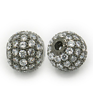 Brass Cubic Zirconia Beads, Round, Gunmetal, 8x8mm, Hole: 1.5mm(ZIRC-F001-31B)