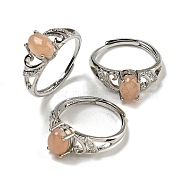 Oval Natural Sunstone Adjustable Rings, Brass Clear Cubic Zirconia Ring for Women, Long-Lasting Plated, Lead Free & Cadmium Free, Platinum, Inner Diameter: 18mm(RJEW-Q818-01P-02B)