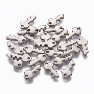201 Stainless Steel Charms, Key, Stainless Steel Color, 13x6x1mm, Hole: 1.8mm(X-STAS-L234-070P)